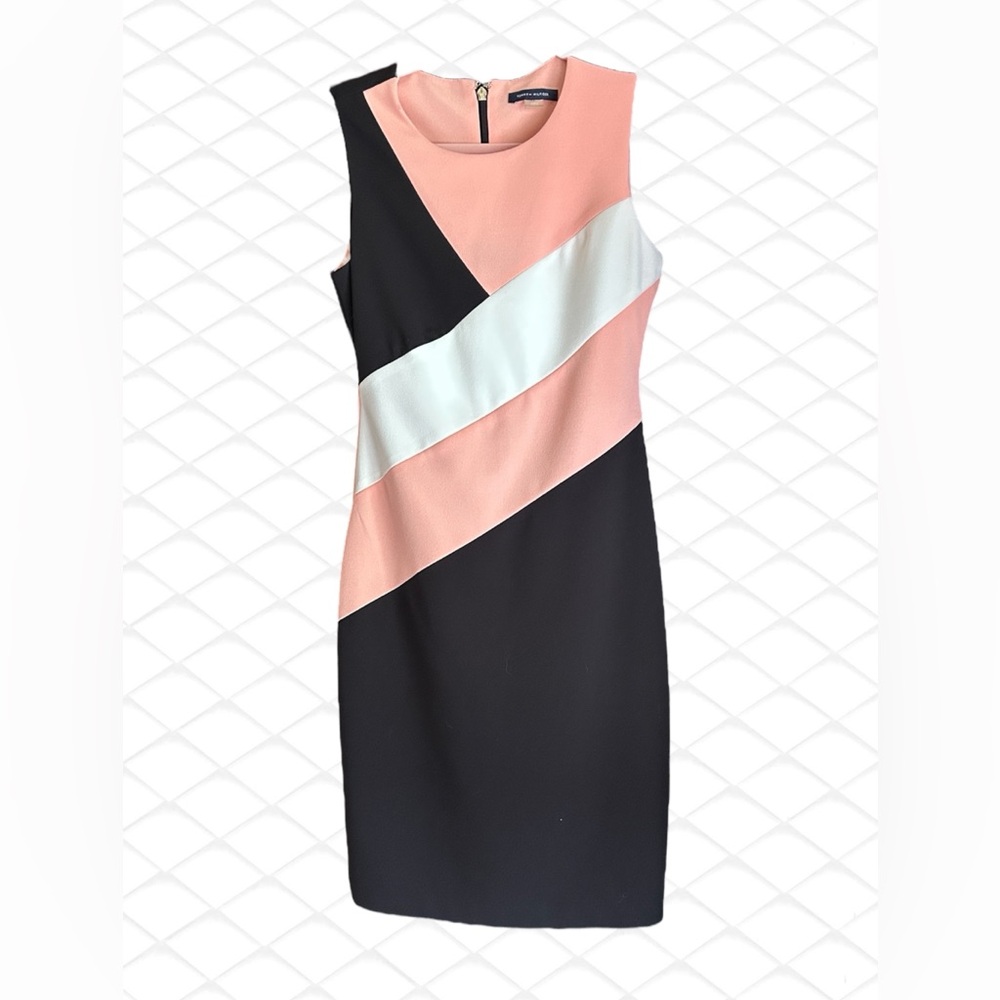 NWT Tommy Hilfiger Black, Pink and White Asymmetrical Sheath Dress Sz 2